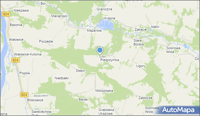 mapa Pielgrzymka, Pielgrzymka gmina Józefów nad Wisłą na mapie Targeo